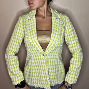 Lime Green Preppy Houndstooth Women's Blazer Jacket